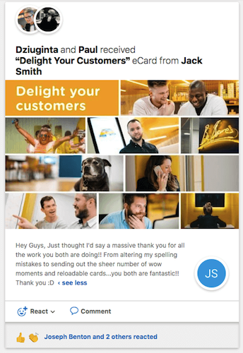 Example eCard, "Delight Your Customers" with message.