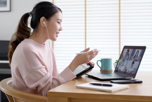 happy employee on computer