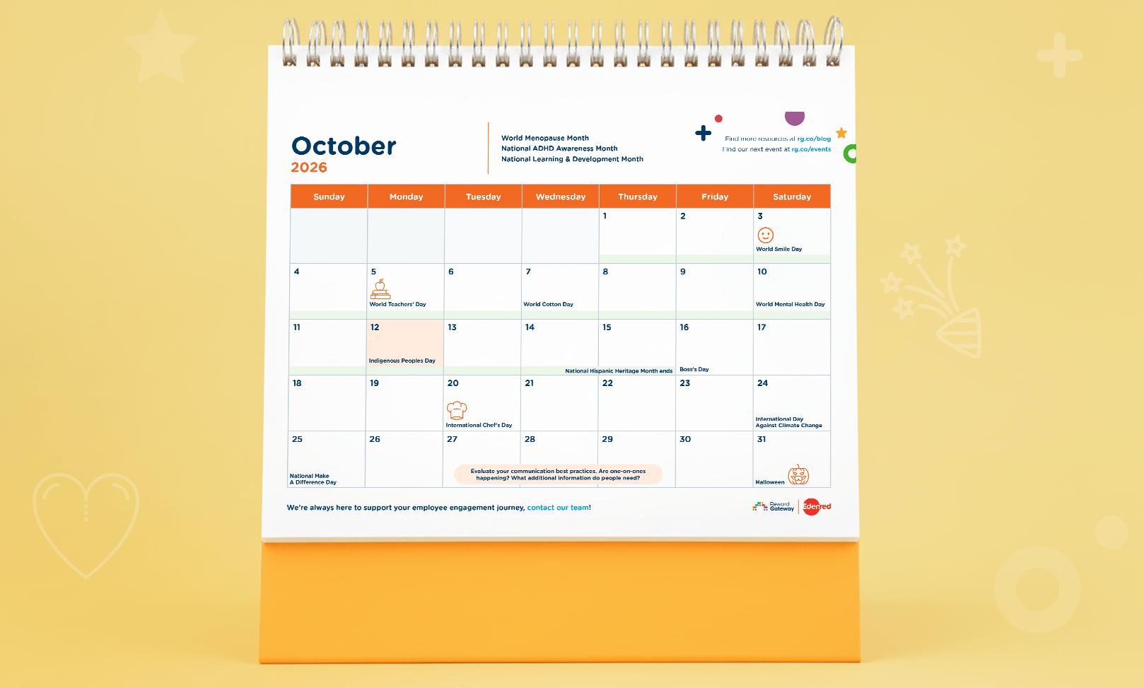 October holiday schedule for human resources