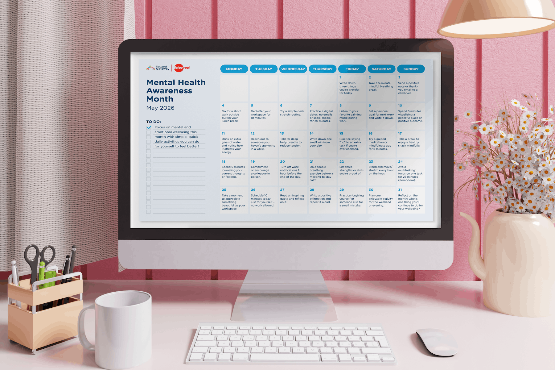 Mental Health Awareness Month Daily Action Calendar | RGER Calendar