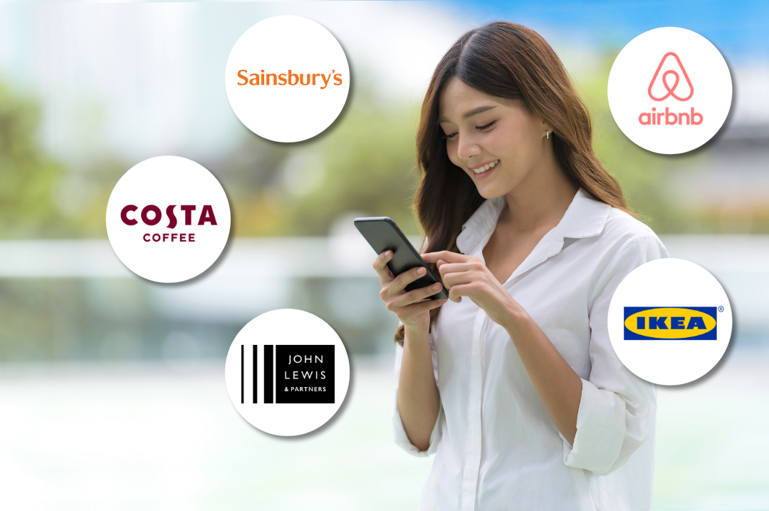 Lady on mobile with high street discounts